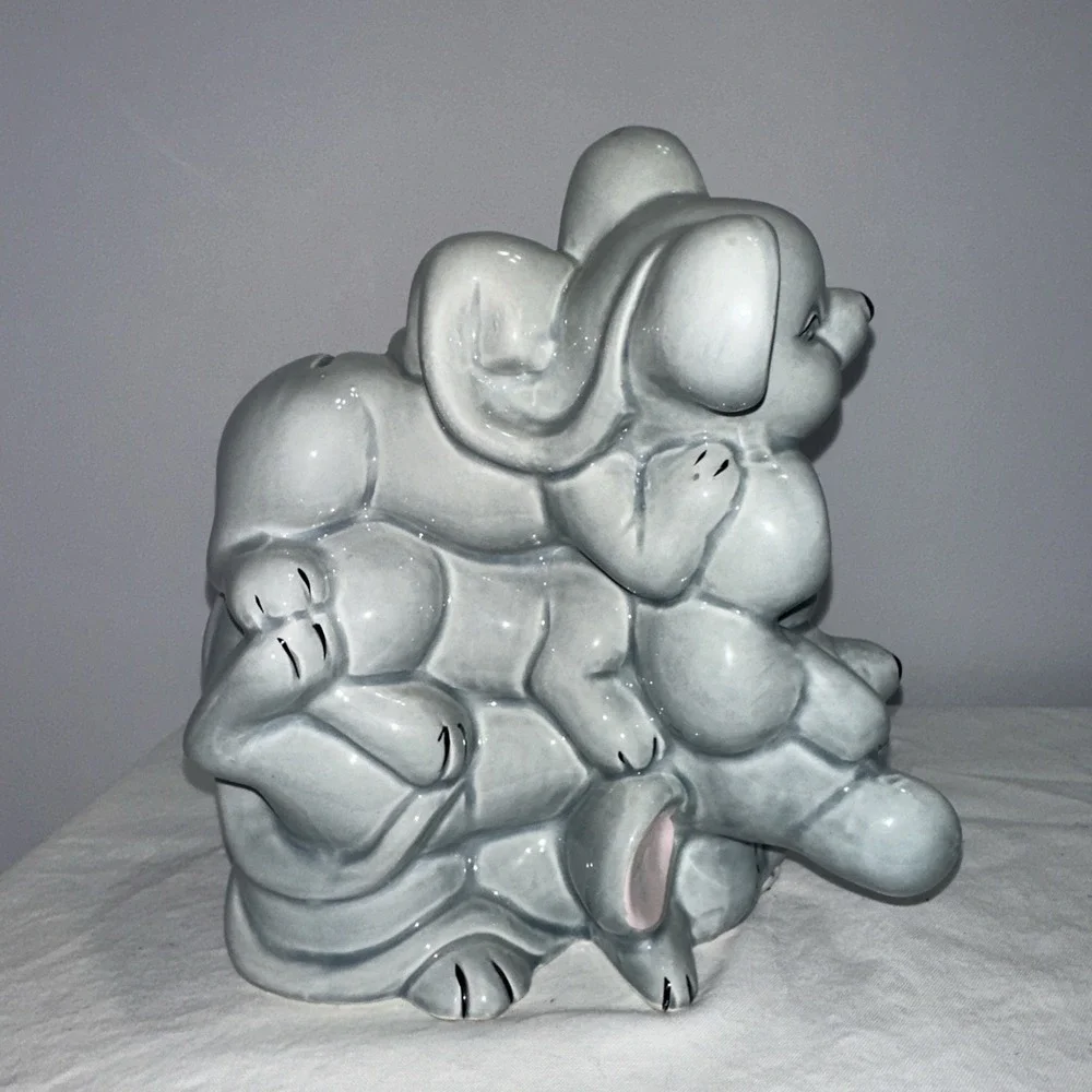 Vintage Ceramic Happy Mice Piggy Bank - Smiling Stacked Mice - 7.75